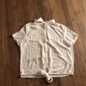 see through white T shirt with a tie at the end
